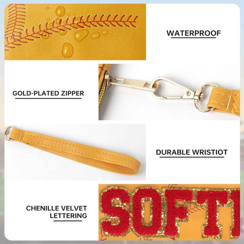 Softball Gifts Makeup Bag, Softball Stuff Accessories, Portable Toiletry Storage Bag with Chenille Letter Clear Zipper Toiletry Pouch