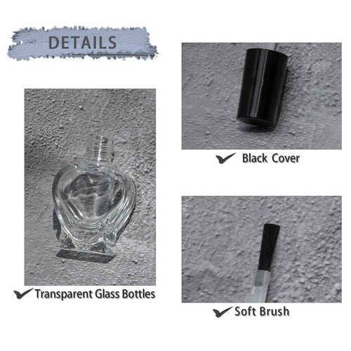 Agidea Empty Nail Polish Bottles Heart Shape, Empty Fingernail Polish Vials Containers Sample Bottles with Brush and Mixing Balls and Funnel for Nail Art Travel Size Pack of 6 (10ML)
