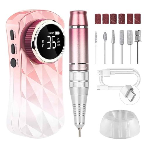 CozyZen Portable Professional Nail Drill, 35,000 RPM Rechargeable Electric Nail File, Cordless E-File Machine with Extended Battery Life, Lightweight Design for Manicure & Pedicure (Gradient Pink)
