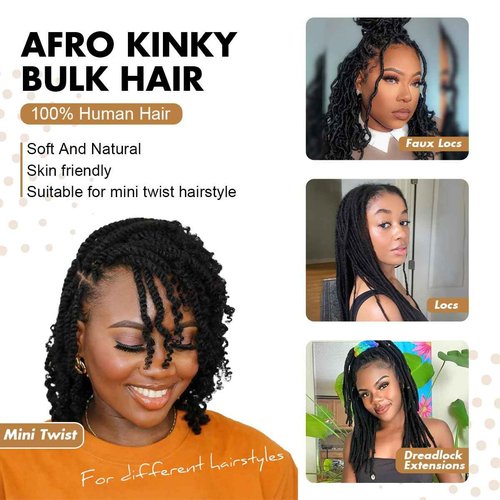 Vecago Afro Kinkys Bulk Human Hair, 4c Curly Hair for Permanent Sister Locs/Mini Twists/Braids/Repair Can Dye and Bleach(14 inch),Black