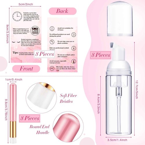 8 Pcs Lash Shampoo Brushes Set Eyelash Aftercare Bag Disposable Mascara Tubes Foam Pump Bottle Extension Aftercare Instructions Cards Eyelash Accessories for Women Mother's Gift(Clear Bag, PVC)