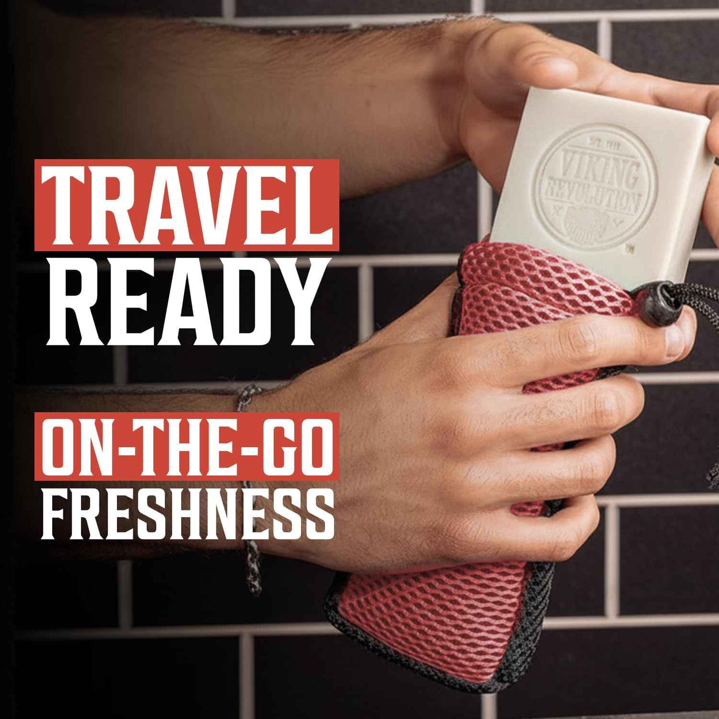 Viking Revolution Soap Bag with Drawstring - Mesh Soap Savers for Bars - Red Mesh Exfoliating Body Scrubber - Creates Rich Lather, Hang to Dry, Ready for the Next Scrub (5.9"x3.7", 1 Piece)