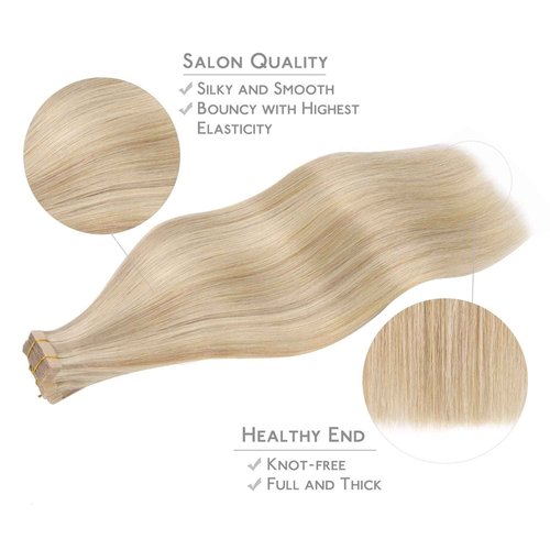 WENNALIFE Tape in Hair Extensions Human Hair, 20pcs 50g 18 inch Dirty Blonde Highlighted Bleach Blonde Remy Hair Extensions Straight Human Hair Tape in Extensions Skin Weft Extensions Hair
