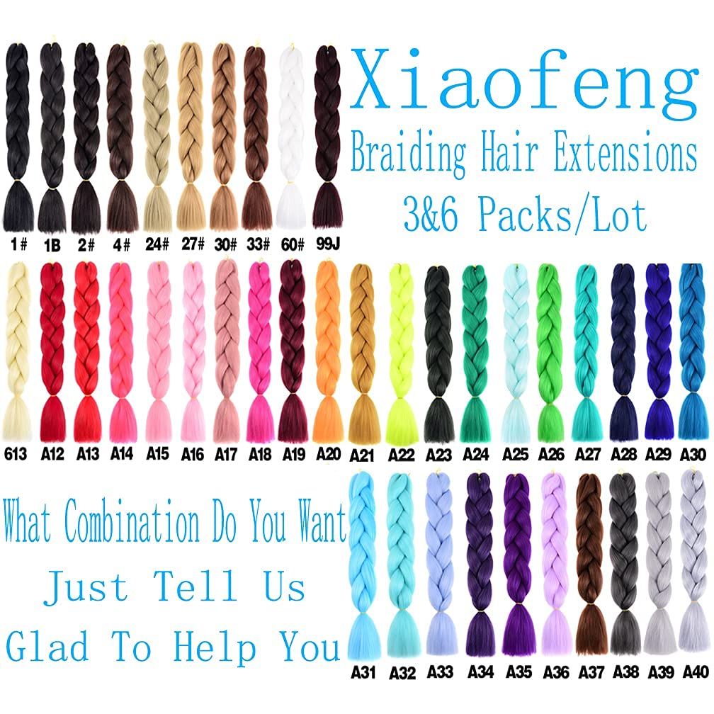 Xiaofeng 3 Packs 24Inch Kanekalon Braiding Hair Extensions Ombre Jumbo Synthetic Braids Hair Purple-Lake Blue-Light Purple