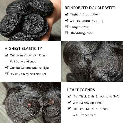 12A Body Wave Bundles Human Hair 20 20 22 22 4 Bundles Unprocessed Brazilian Virgin Hair 4 Bundles Human Hair Weave Bundles Deals Real Human Hair Natural Black Color For Women