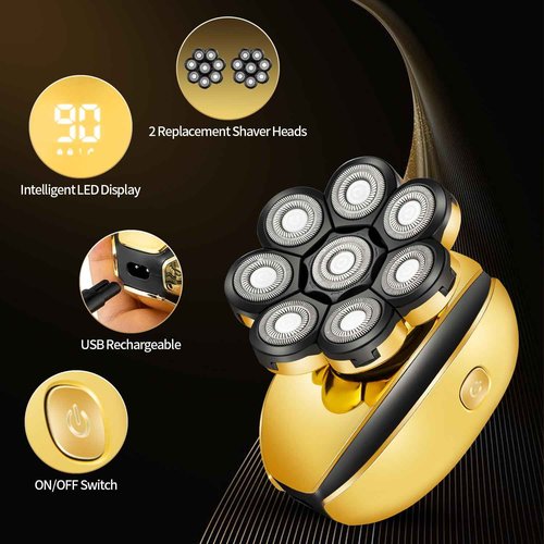 ROZIAPRO Head Shavers for Bald Men Rechargeable Electric Shavers for Men Cordless Electric Razor Waterproof 8D Head Hair Shaver Multifunctional Rotary Shaver Grooming Kit