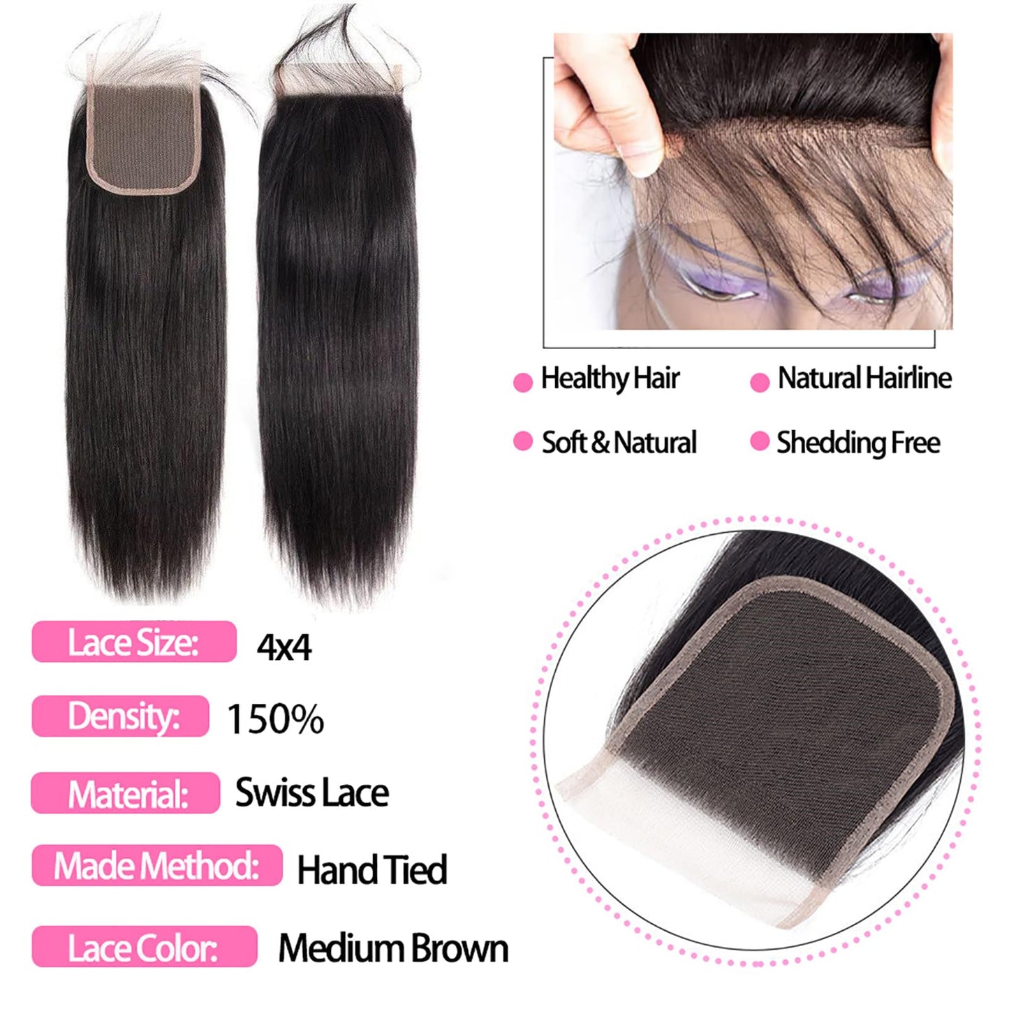 10A Straight Bundles with Closure 20 22 24 with 18 Inch Human Hair Bundles with Closure 100% Unprocessed Brazilian Virgin Human Hair Weave 3 Bundles with Closure HD Lace