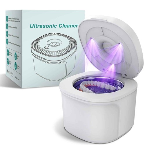 Ultrasonic Retainer Cleaner, Dental Cleaning Pod with U-V Lights, 45kHz Retainer Cleaner Machine for Dentures, Toothbrush Heads, Jewelry, Aligner, Night Mouth Guards (White)