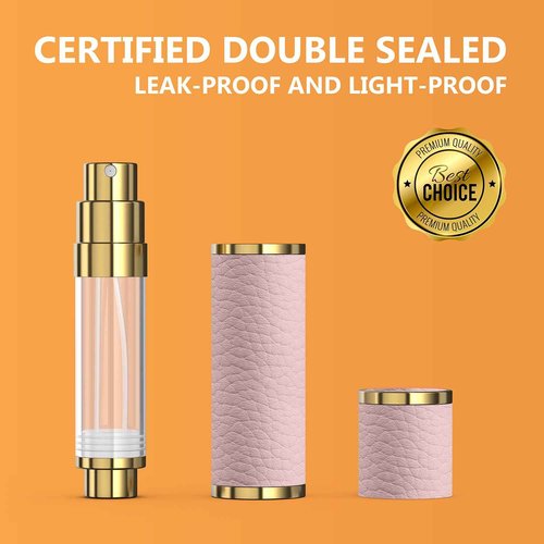 5ml Travel Perfume Atomizer Refillable, Mini Portable Genuine Leather Cologne Sprayer, Pocket Size Empty Fragrance Spray Bottle - Gift for Women Men (Pink)
