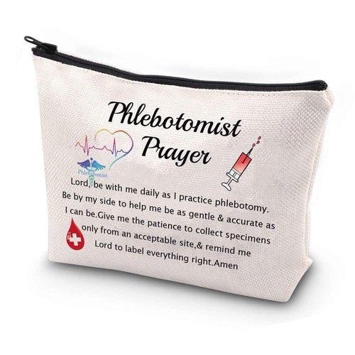 JYTAPP Phlebotomist Prayer Cosmetic Makeup Bag for Women Nurse Lab Gifts Waterproof Polyester Toiletry Makeup
