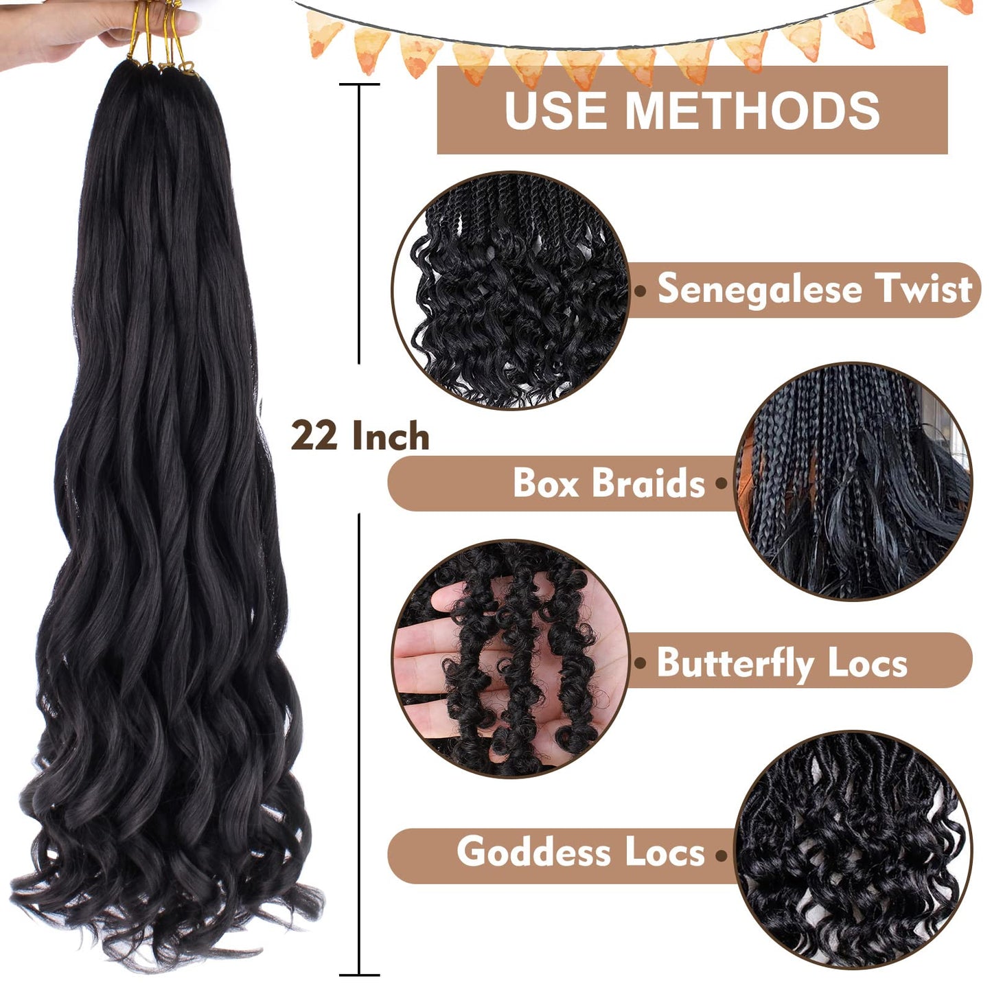 COOKOO 9 Packs French Curl Braiding Hair Dark Brown 22 Inch Loose Wave Bouncy Braiding Hair with Curly Ends Pre Stretched Yaki Curly Braiding Hair for Black Women Synthetic Hair Extensions 4#