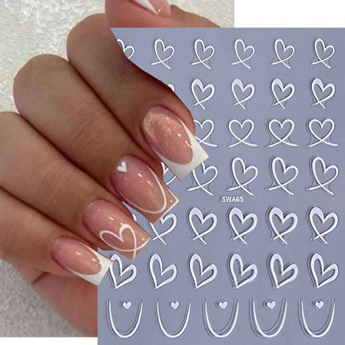 LBPEPAMZ 8Sheet Valentine's Day Nail Art Stickers gold white pink black heart Nail Stickers with Bling Gold Star Designs for Nails Art Manicure Decor Romantic Love Heart Nail Supplies Nail Accessories
