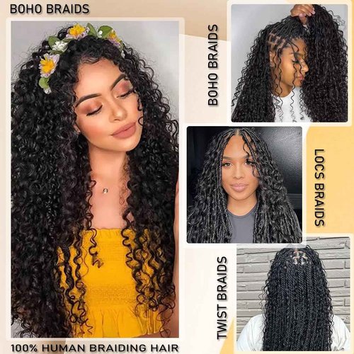 Bulk Human Hair Braiding for Boho Braids Deep Curly Wave Human Hair Bundles for Black Women 22 Inch 100g No Weft Glueless Wet and Wavy Brazilian Virgin Human Micro Braiding Hair Extensions