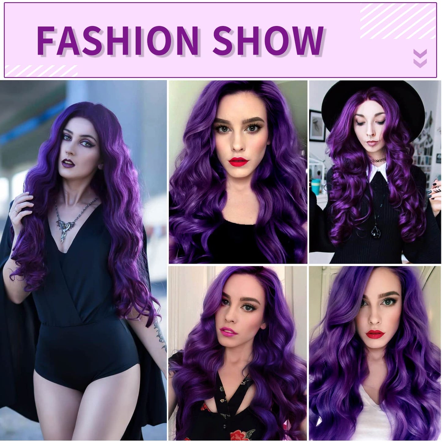 FAVE Ombre Wig Purple Wig Long Curly Wavy Wig Heat Resistant Synthetic Wig Dark Roots Puple Wigs for Women Daily Party Cosplay