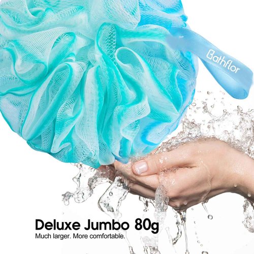 Bathflor Loofah Sponge, 6-in-1 Loofahs for Men Women, 80g Large Shower Exfoliating Body Scrubber, 4 Bath Sponge Loofa Packs, 1 Loofah with Handle Body Wash Back Scrubber, 1 Luffa Hook, Colors