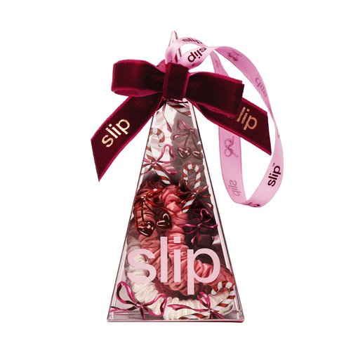 slip Skinny Scrunchies in Candy Cane Ornament Packaging: Anti-Crease, Anti-Breakage Slipsilk™ Design Protects Delicate Hair | Includes 4 Pure Silk Scrunchies