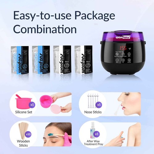 Safe At-Home Waxing Kit for Women– SmartTemp Technology Wax Kit for Hair Removal, 3 Auto Modes (Facial/Bikini/Body),Burn-Free Wax Kit for Sensitive Skin Brazilian Bikini Leg Eyebrow Full Body