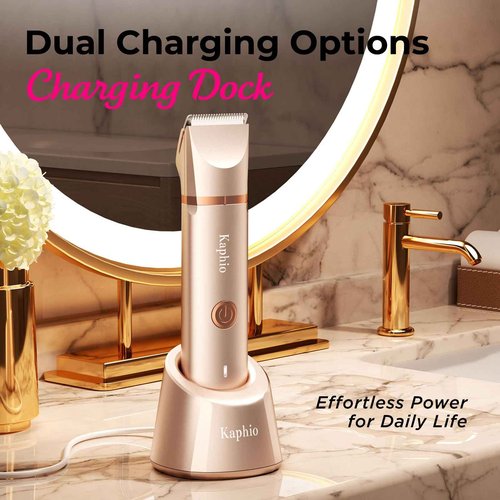 KAPHIO Bikini Trimmer for Women Pubic Hair: 2 in 1 Electric Razors for Women - Rechargeable Electric Shaver - IPX7 Waterproof Lady Shaver for Travel & Shower Use in Summer
