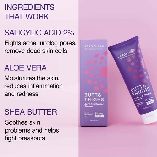 Butt Acne Clearing Treatment Cream - Reduce Bum Acne, Pimples & Zits - Clearing Acne Lotion for Buttocks - 2% Salicylic Acid for Acne Prone Skin (4oz) Made in USA.