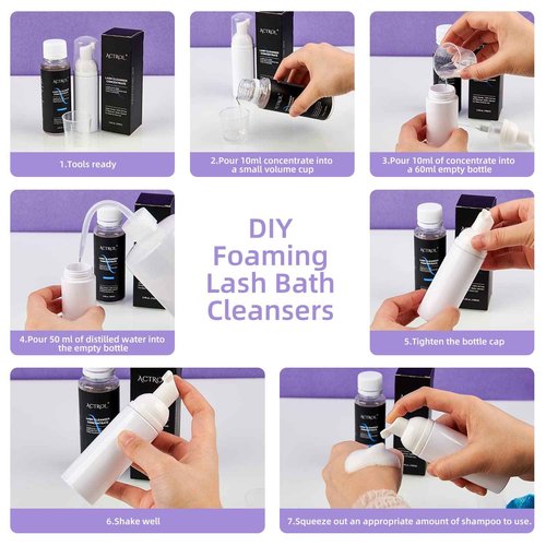 ACTROL Eyelash Shampoo Concentrate 100ml Lash Extensions Cleanser Concentrate Cherry Blossom Natural Foaming Shampoo DIY Wash for Extensions Lashes with Salon Home Care-Makes 60ml Bottles