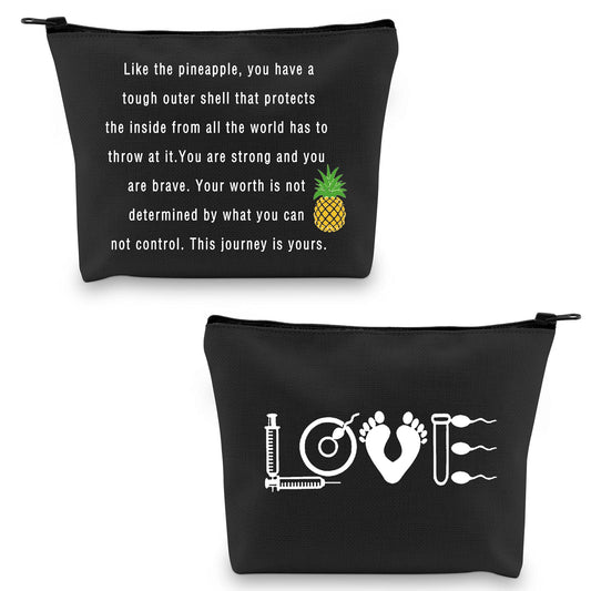 G2TUP Infertility Warrior IVF IUI Makeup Bag Medicine Bags Pineapple Pouch You are Strong and You are Brave (Infertility Pineapple Black Bag)