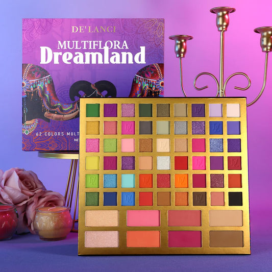 Large Eyeshadow Palette for Makeup Beginners, DE'LANCI Big Colorful All In One Makeup Palette for Stage Makeup, Blush Highlighter Contour Full Highly Pigmented Makeup Pallet Teen Holiday Gifts