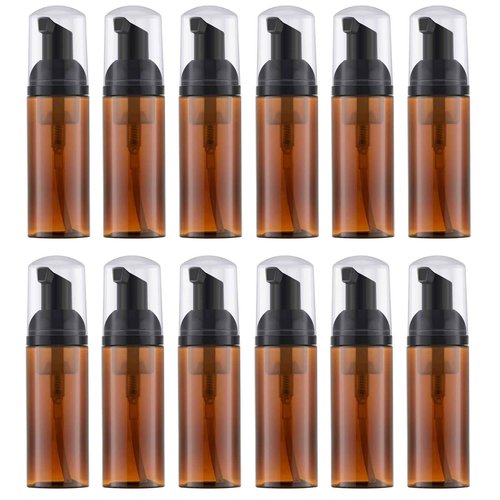 IRON BILL 2 Oz Empty Foam Pump Bottle (12PCS) Travel Foaming Soap Dispenser for Hand Soap, Lash Shampoo Cleanser (Amber)