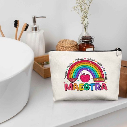 EKGJW Spanish Maestra Teacher Gifts Makeup Bag - Teacher Cosmetic Bag,Maestra Spanish Appreciation Gifts for Women Girls
