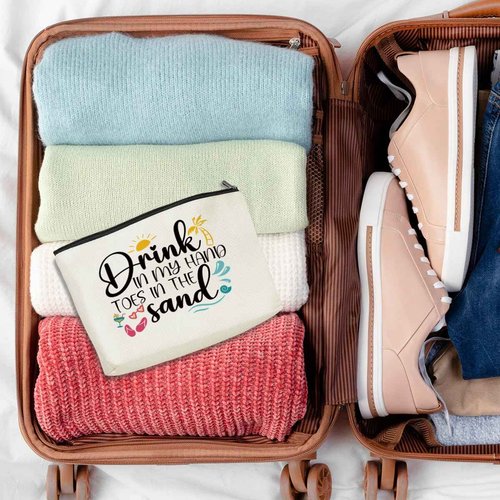 NGZS Funny Beach Gifts for Women Cosmetic Bag Vacation Beach Themed Gift for Lovers Bestie Makeup Bag Girls Trip Gifts Travel Stuff Necessities Birthday Christmas Graduation Friendship