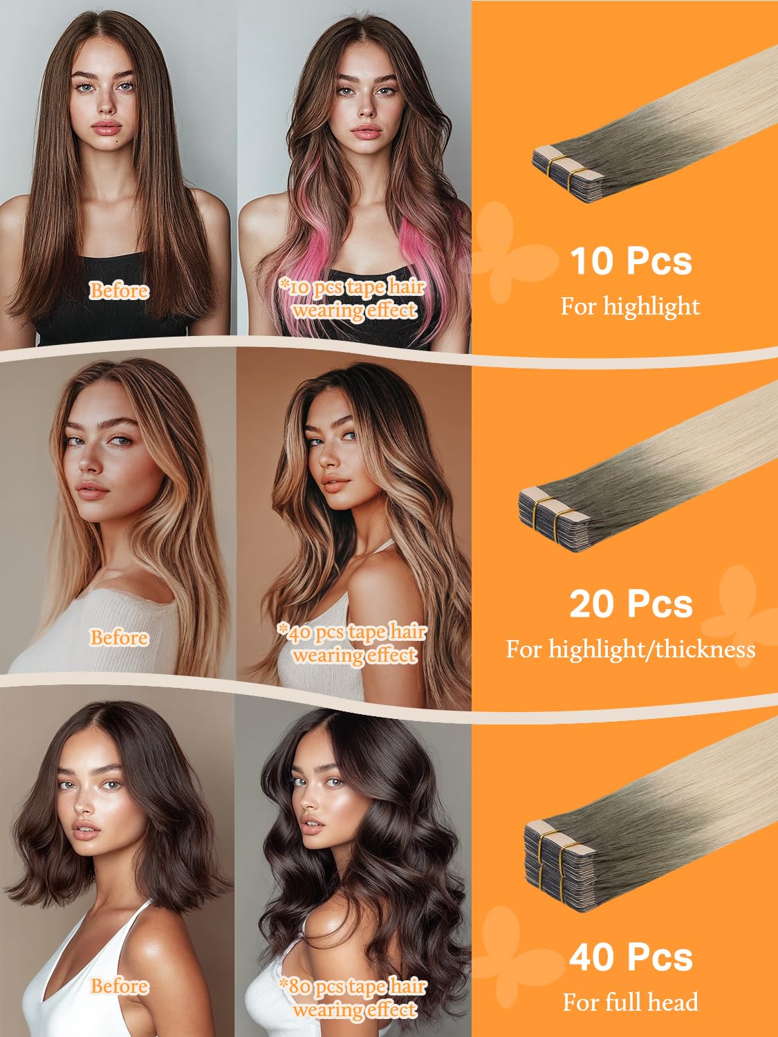 DOORES Human Hair Extensions Tape in Balayage Light Ash Brown to Ash Blonde 14 Inch 10pcs 25g Tape in Remy Human Hair Extensions Hair Extensions Straight