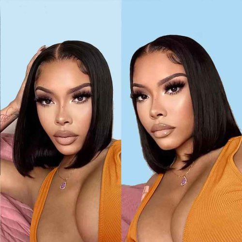 VIYAVIYA Bob Wig Human Hair Glueless Wigs 4X4 Straight Lace Front Glueless Wig 130% Density Short Straight Bob Wigs for Black Women 10 inch