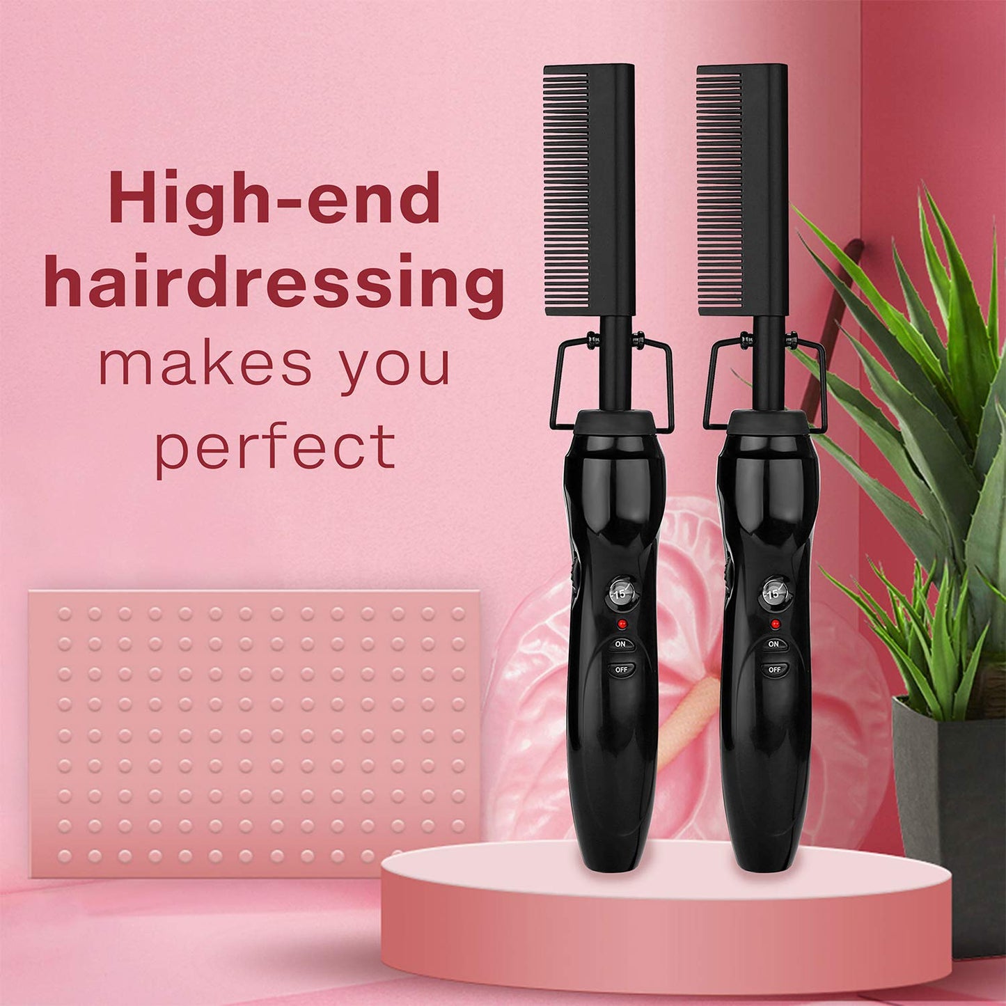 Homfu Electric Hot Comb Hair Straightener Brush Ceramic Curler Pressing Comb Flat IronCurling Designed Hair Straighteneing Brush for Natural Black,Anti-Scald Wig Beard Straightener Press Comb