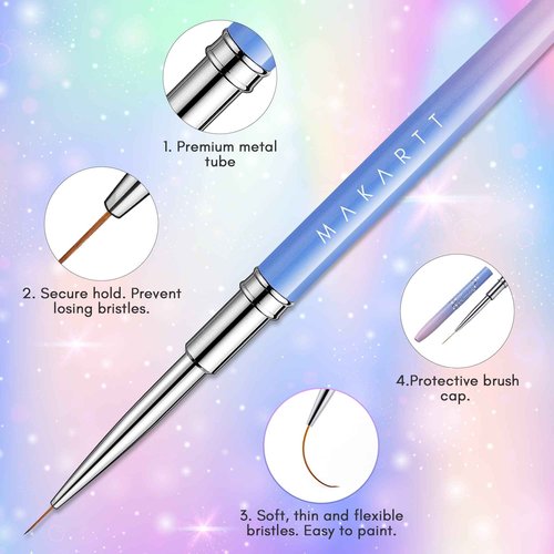Makartt Nail Art Brushes,Liner for Nails, 5pcs, 7/9/11/15/25mm Bundle with Makartt Builder Nail Gel 15ml 5 in 1 Multifunctional Clear Gel Nail Polish