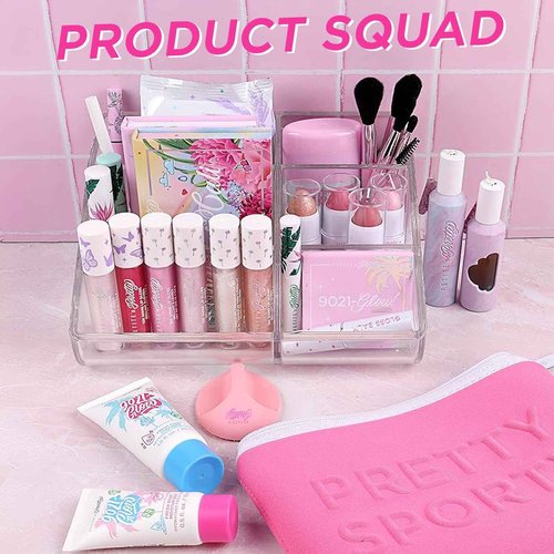 Petite N Pretty Get Ready with Me Essentials Set - Sparkly Ever After All Over Glitter (Mini Size), Makeup Tray, Scrunchie & Hair Accessories (Duck Clips), Makeup Bag for Girls, Teens, and Tweens