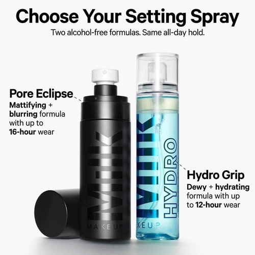Milk Makeup Hydro Grip Set + Refresh Spray with Hyaluronic Acid – Sets Makeup + Hydrates Skin for Up to 12 Hours – Long-Lasting, Alcohol-Free Facial Mist for Dewy, Radiant Skin – 3.38 oz
