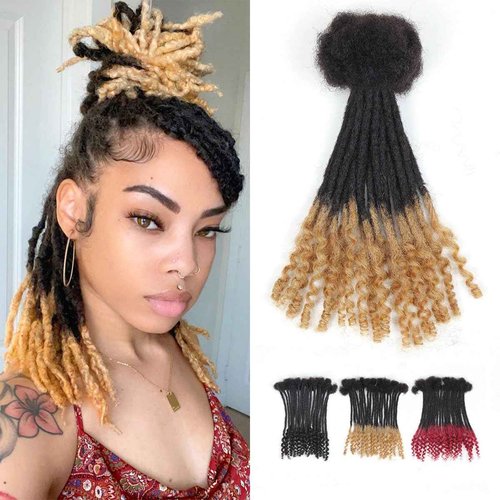 8 inch Loc Extensions Human Hair with Curly Ends, 0.4cm Width Permanent Dreadlock Extension Human Hair 20 Strands Natural 1b27 100% Full Handmade Dreads .Dyed and Bleached Drealocks