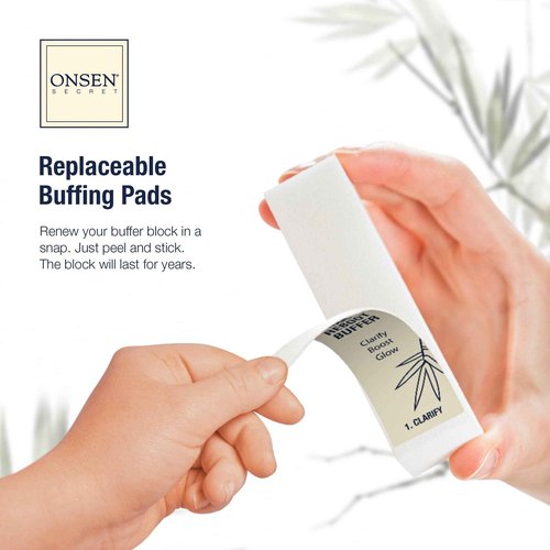 Onsen Secret Japanese Nail Reboot Cuticle Oil Kit | Buffer and Shine Kit w/ Professional File, 3-Way Buffer Block & Free Replacement Pads | Strengthening Combo for Healthy Nails, 1pk