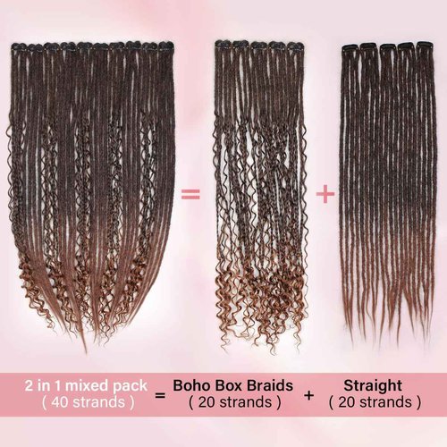 24 Inch Clip in Dreadlock Hair Extensions 10Clips 40 Strands Mixed Synthetic Dreads Extensions for Women,Handmade Soft Straight Boho Wavy Dreads,1B/30
