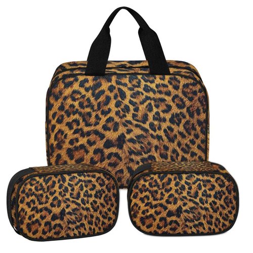 PATTERNFUL Clear Makeup Bag for Women Men, 3Pcs Transparent Cosmetic Bags Waterpoof Toiletries Set Portable Toiletry Bags with Zipper for Travel Bathroom(Leopard)