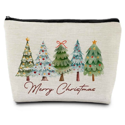 ignytiger Christmas Tree Makeup Bag, Green Winter Holiday Gifts Cosmetic Bags for Women Teens, Womens Gifts for Christmas Small Canvas Makeup Cosmetic Bag for Purse