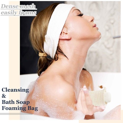 Cunhill 80 Pack Soap Saver Bag Exfoliating Sisal Soap Pouch with Drawstring Bar Wooden Bead Foaming and Drying Exfoliating Net for Bath and Shower (3.5x5.5 Inch)