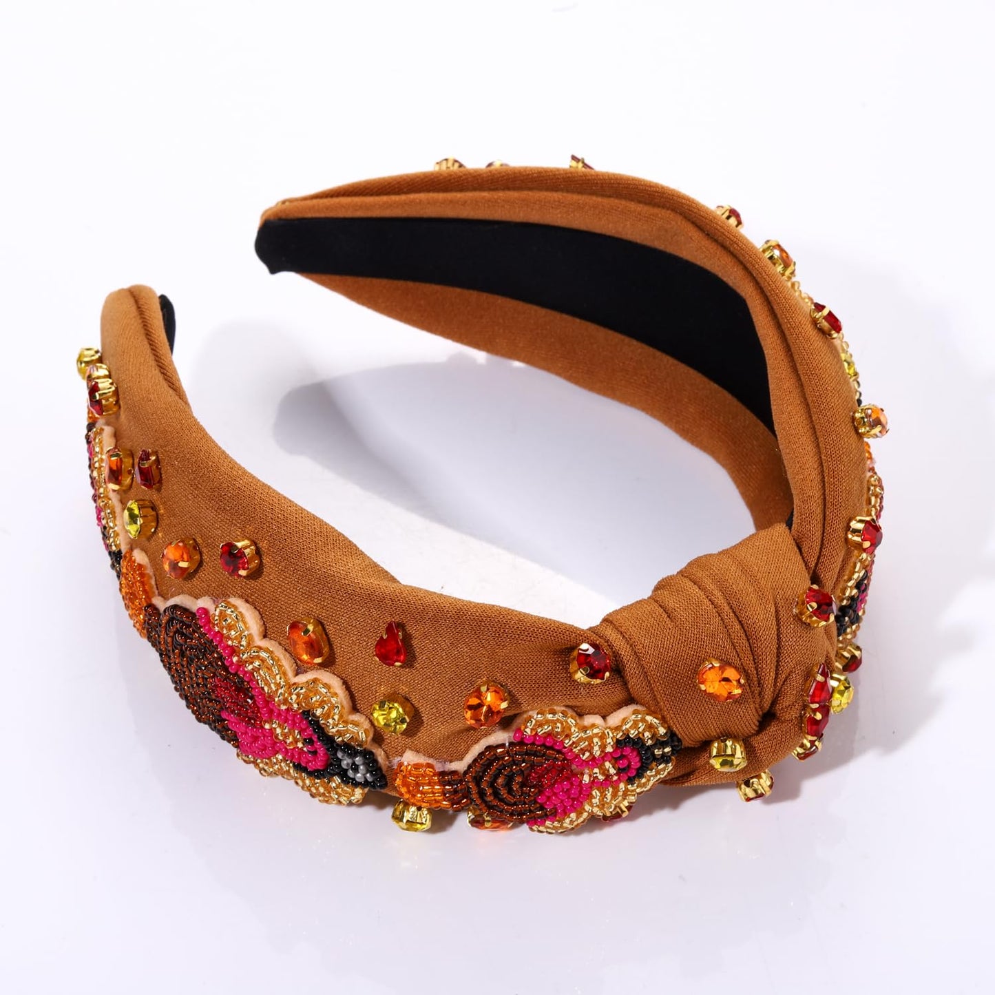 mokkia Thanksgiving Headband Fall Accessories for Women Beaded Turkey Maple Leaf Pumpkin Knotted Headband Jeweled Rhinestone Pearl Top Knot Headband Autumn Fall Outfit Gifts