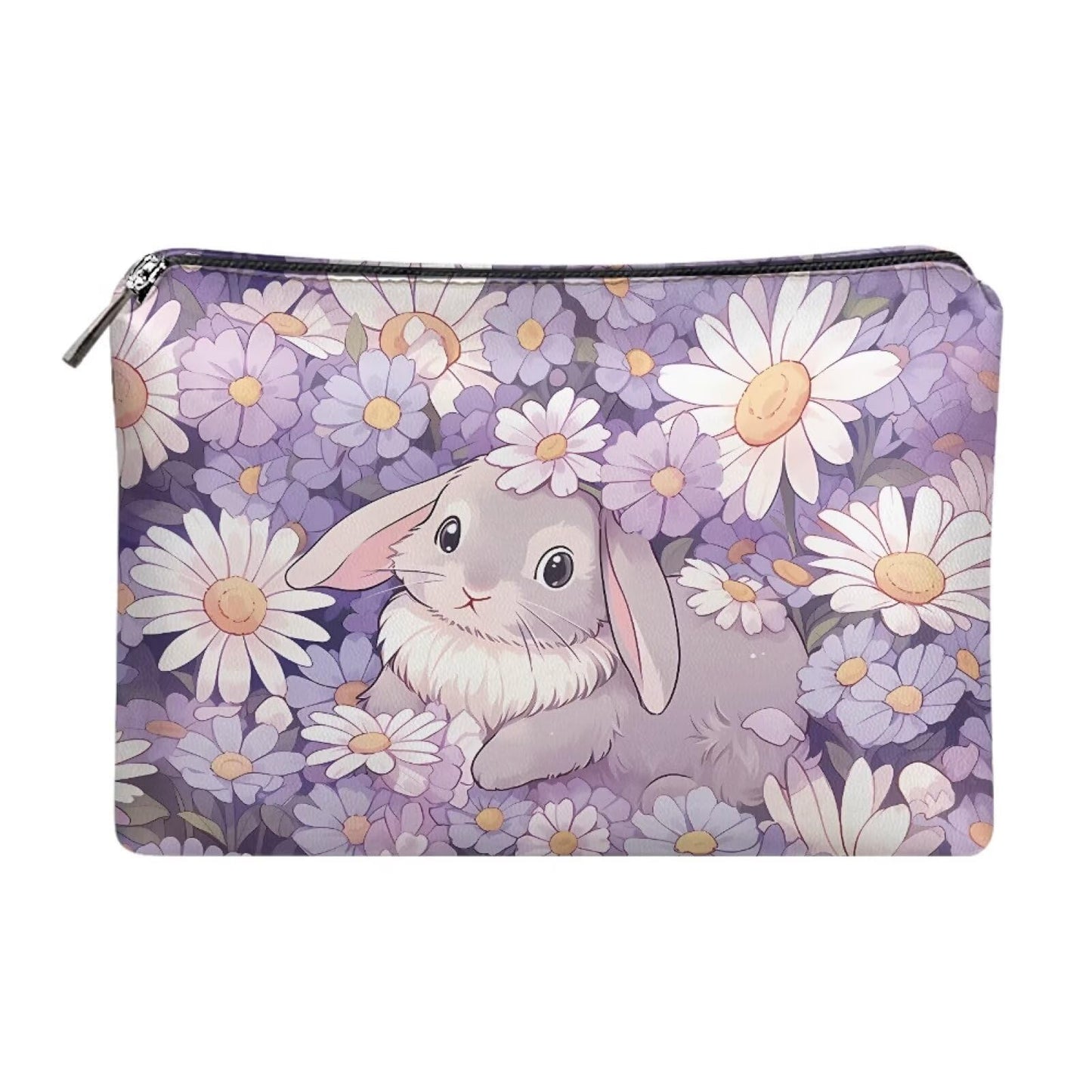 ELEDIZI Bunny Makeup Pouch Cute Makeup Bag Small Travel Cosmetic Bags for Women Teen Girls Waterproof Makeup Brush Holder Leather Clutch Wallet Purse Zipper Lipstick Case Easter Gifts for Her