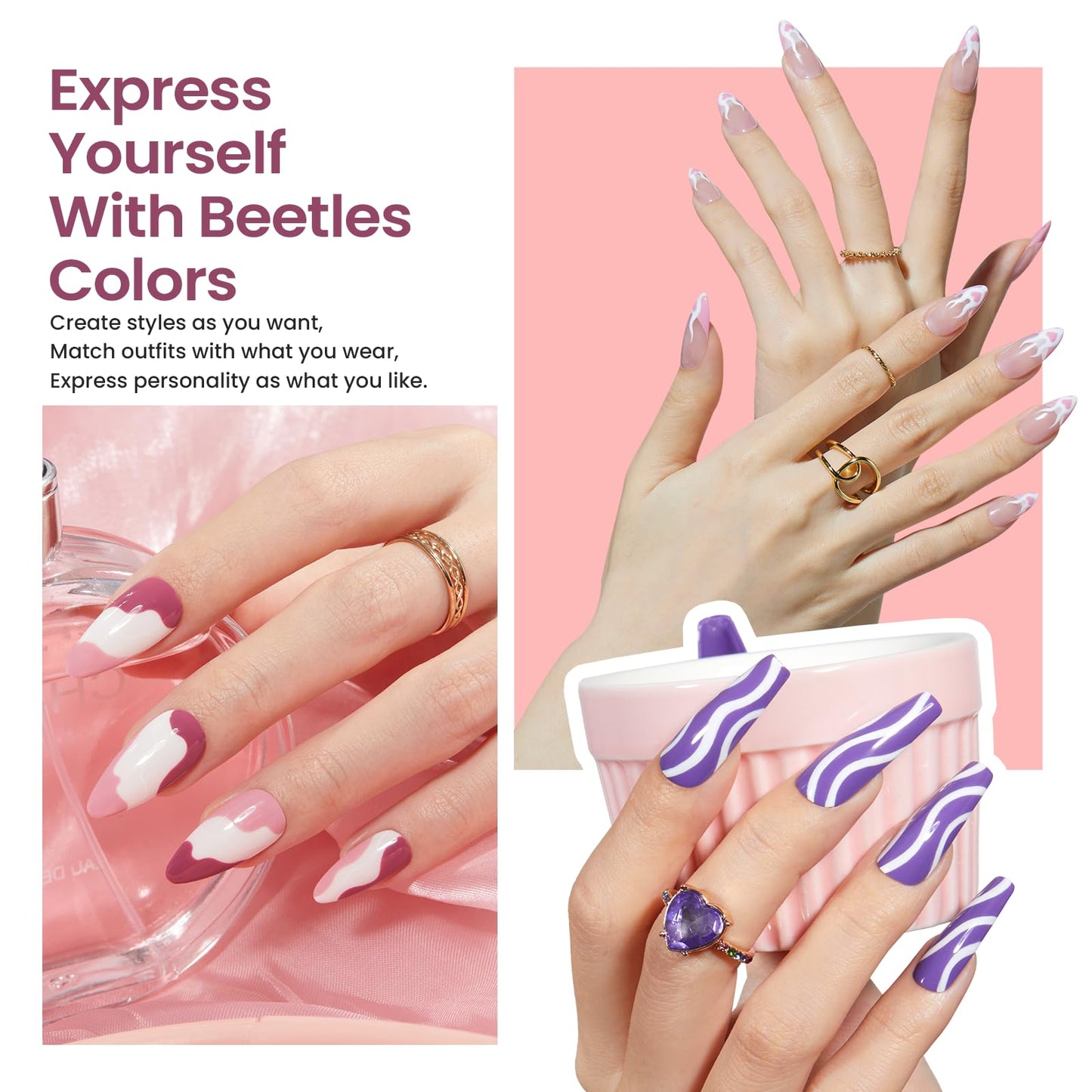 beetles Gel Nail Polish Kit with UV light Starter Kit 12 Colors Nude Pink Purple with Base Top Coat Rhinestones Nail Charms Manicure Supplies Accessories Starter Gifts DIY Salon at Home