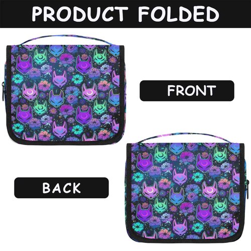 cfpolar Galaxy Purple Fox Travel Toiletry Bag with Hanging Hook, Waterproof Toiletries Travel Bag for Women Girls, Portable Make Up Bag Organizer, Hanging Case Cosmetics Bags for Bathroom