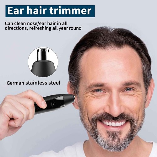 Selouj Ear and Nose Hair Trimmer for Men, 2025 Professional Painless USB Rechargeable Eyebrow & Facial Electric Hair Trimmer for Men Women, Powerful Motor, Dual Edge Blades, IPX7 Waterproof, Cool Gray