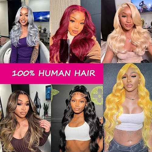 Body Wave Human Hair Wigs for Women Glueless HD Lace Front Wigs Human Hair Body Wave 180 Density Lace Frontal Wigs Human Hair Pre Plucked Body Wave (99J Burgundy wigs, 30 Inch)