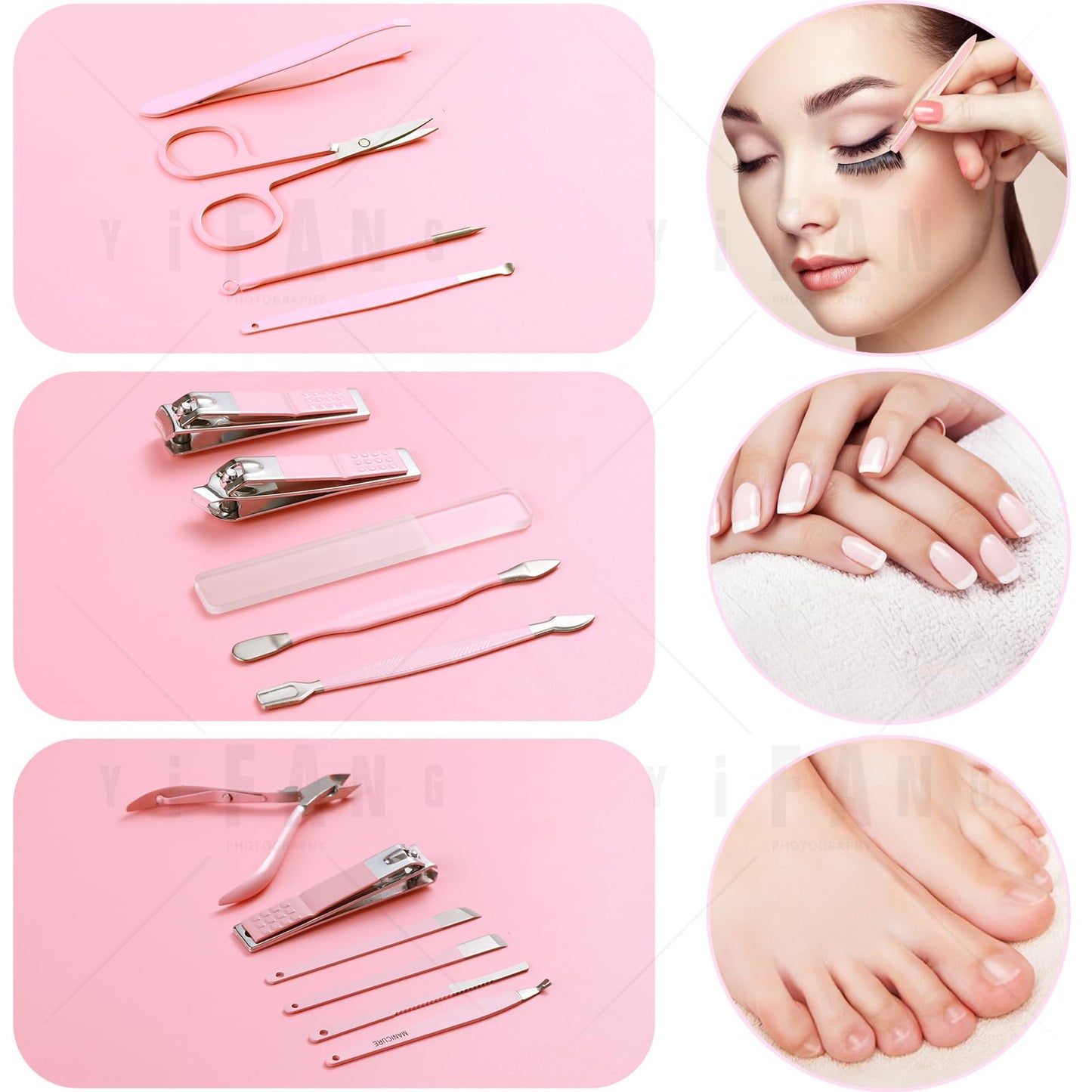 Manicure Set Pedicure Kit Nail Clippers Set Fingernail Clipper Set Ingrown Toenail Nail Kit Scissor Nail Trimmer Kit 15 Pieces Travel Nail Kit Care Grooming Tools with Fine Case Fine GIF (Pink_15in1)