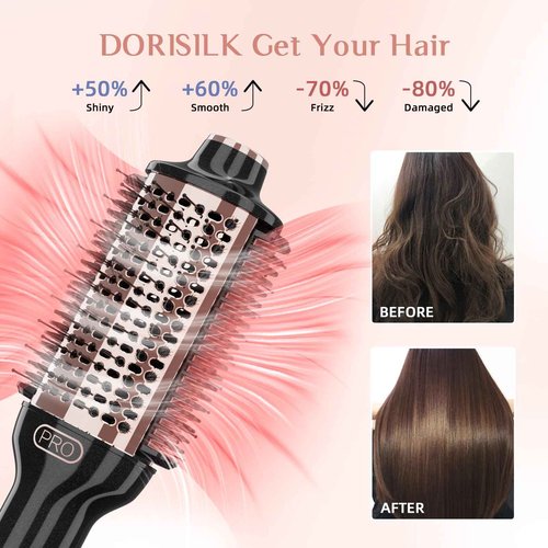 DORISILK 2.0 Upgraded Hair Dryer Brush Blow Dryer + Smooth Heated Comb, One Step Hot Air Brush Hair Straightener, 4 in 1 Blowout Hair Dryer and Styler Volumizer Straightener Curler, Rose Gold + Black