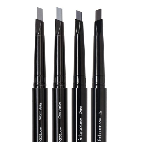 Eye Embrace Light and Medium Gray Eyebrow Pencils 4-Pack Bundle – Waterproof, Double-Ended Automatic Angled Tip & Spoolie Brush, Cruelty-Free